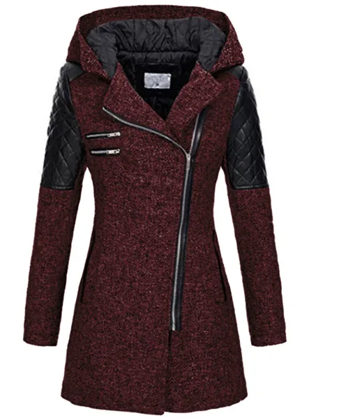 WOMEN'S WARM HOODED COAT - Claret