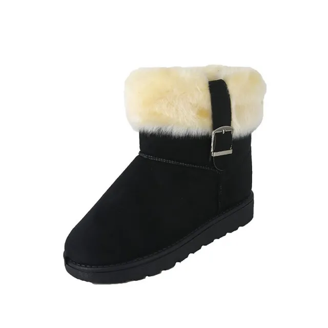 Flat Korean Version Of Thick Velvet Versatile Warm Ankle Boots Black - Shop at LoveMi