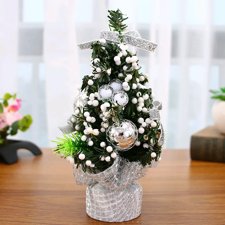 Christmas Ornaments Tree 20cm Mini Christmas Decoration Tree Christmas Day Mall Decoration Desktop Ornaments Small Tree - Silver1