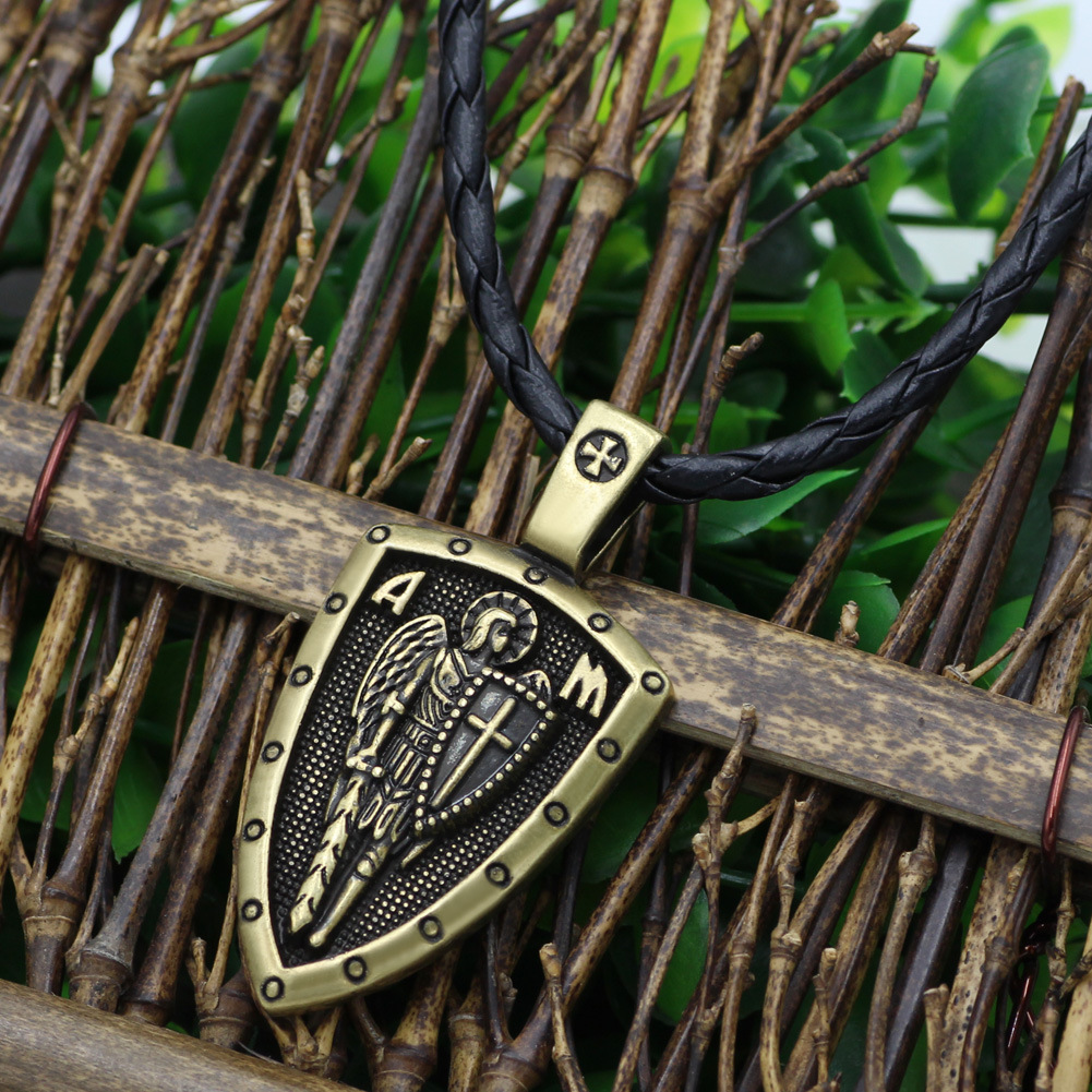 Vintage Angel Medal Shield AM Cross Pendant