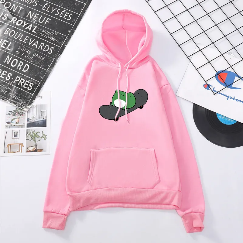 Green baby skateboard simple print loose hooded sweater - Pink