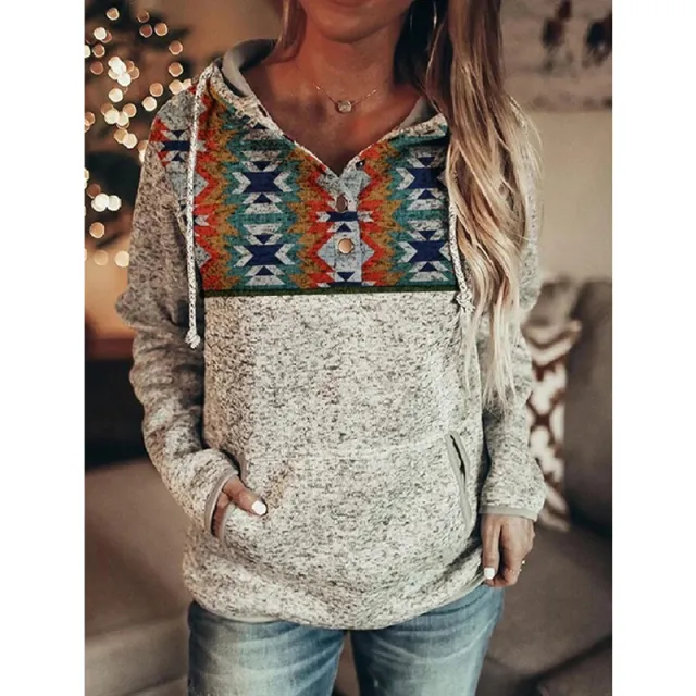 Grey Printed Long Sleeve Pullover Hooded Ladies Sweatshirt Grey - Shop at LoveMi