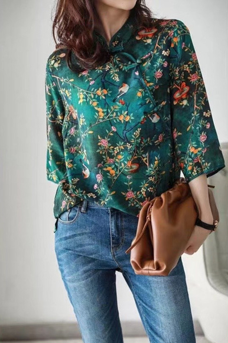 Women's Retro Diagonal Chinese Silk Shirt