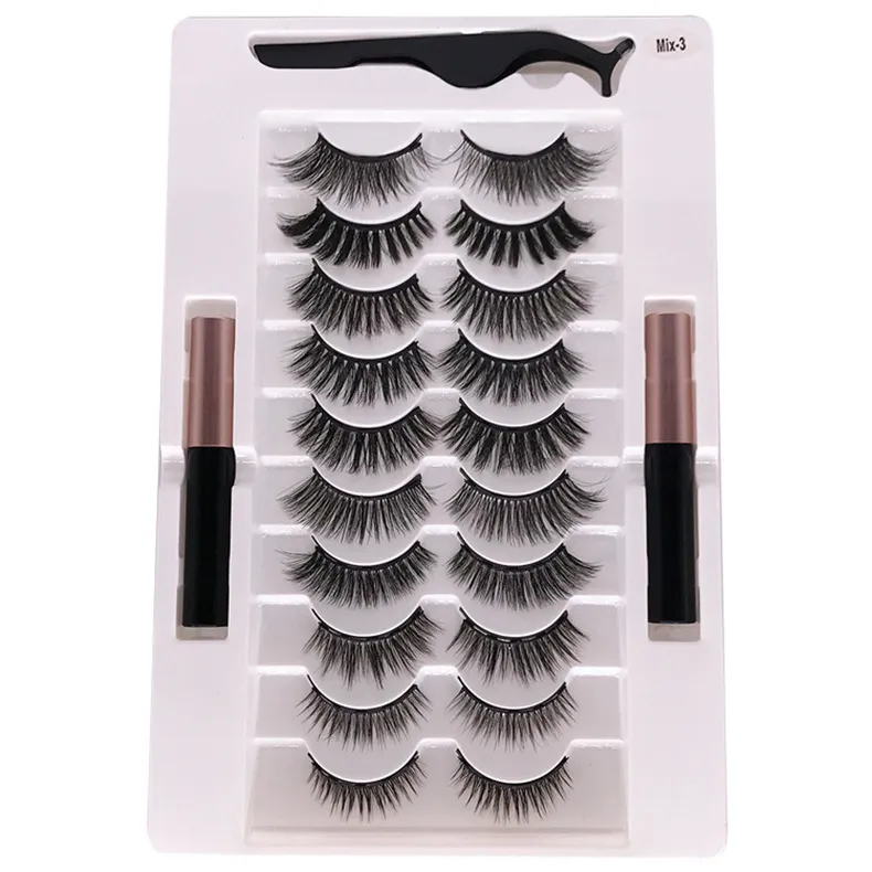 Magnetic Liquid Eyeliner Eyelash Natural Set - Mix3