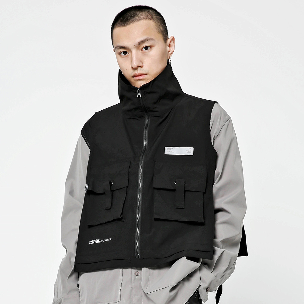 Men's reflective multi-pocket tooling zipper vest