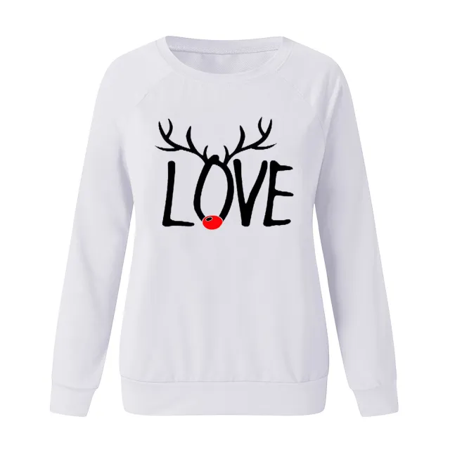 Christmas Pattern Printed Long sleeved Round Neck Sweater Women White - Shop at LoveMi