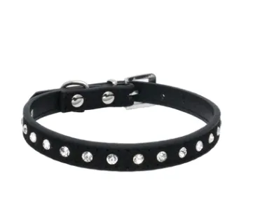 Diamond-studded pet collar shiny row of diamond rhinestone dog ring microfiber soft and comfortable collar dog supplies - Black