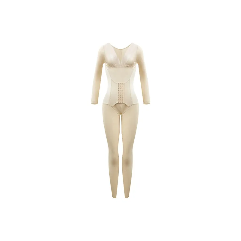 Long-sleeved Trousers and Button-up Cutout Body Shape Suit - Skin Color-Xxl-Plus