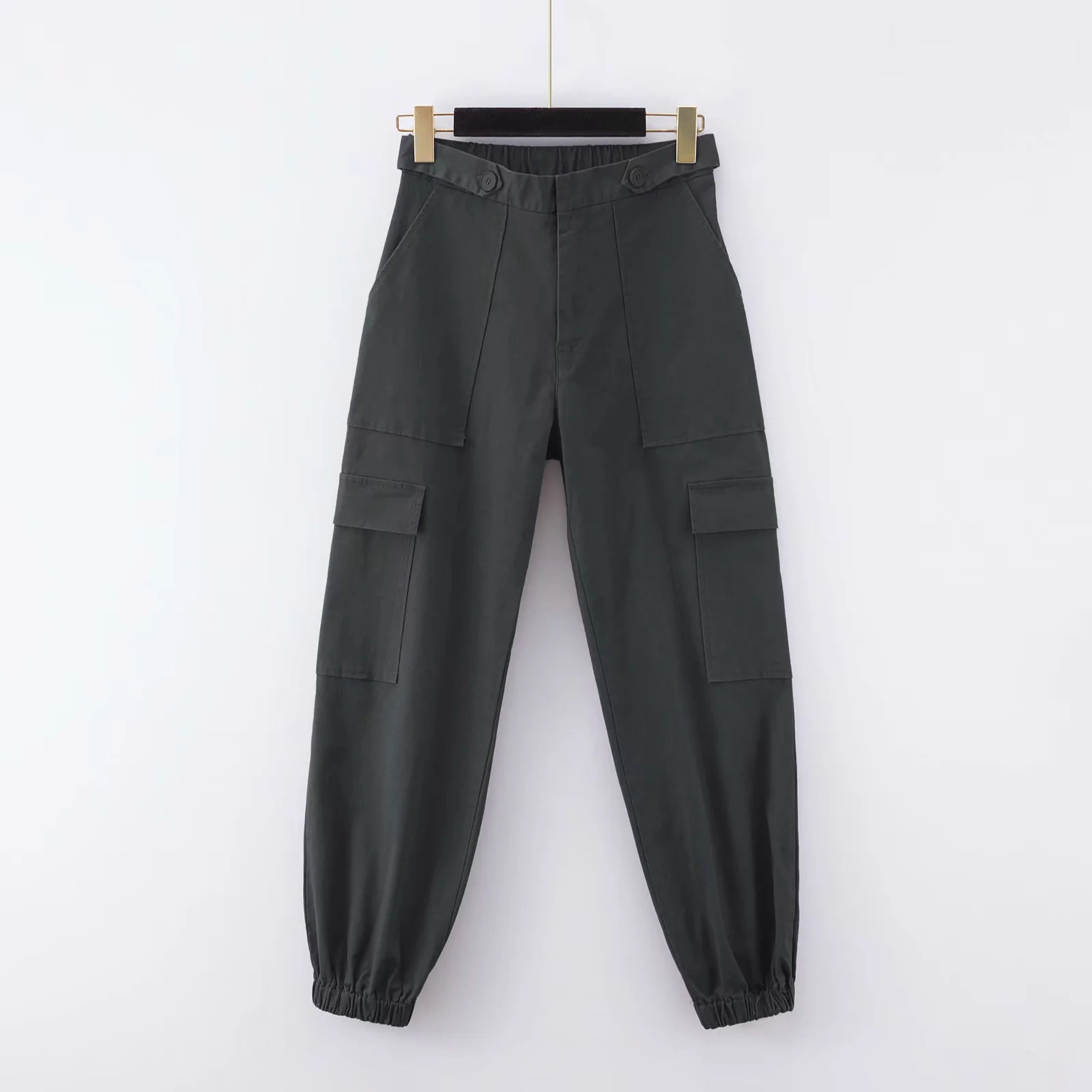 Solid color high waist cargo trousers