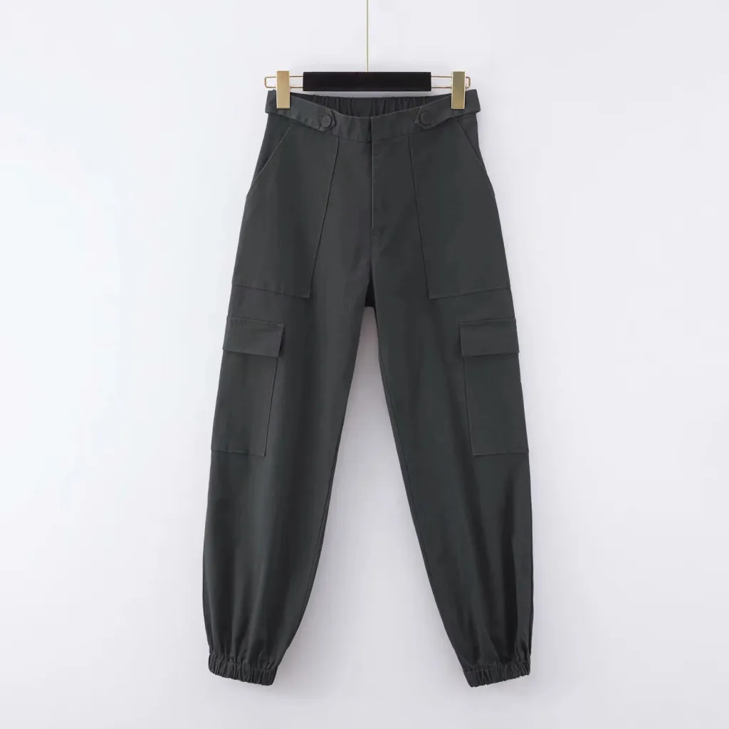 Solid color high waist cargo trousers - Dark Grey