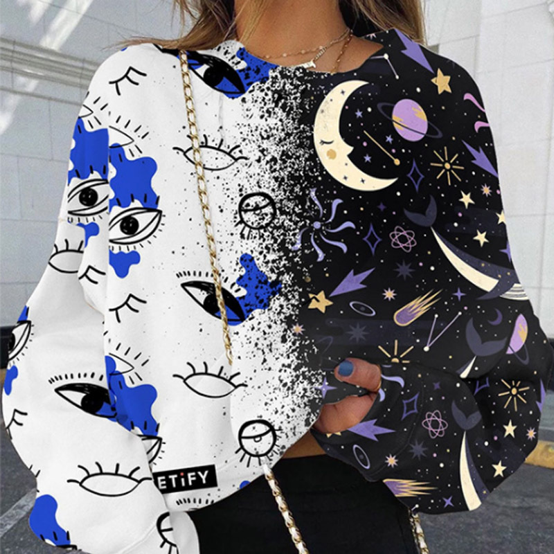 Long - sleeved round - neck T-shirt hoodie