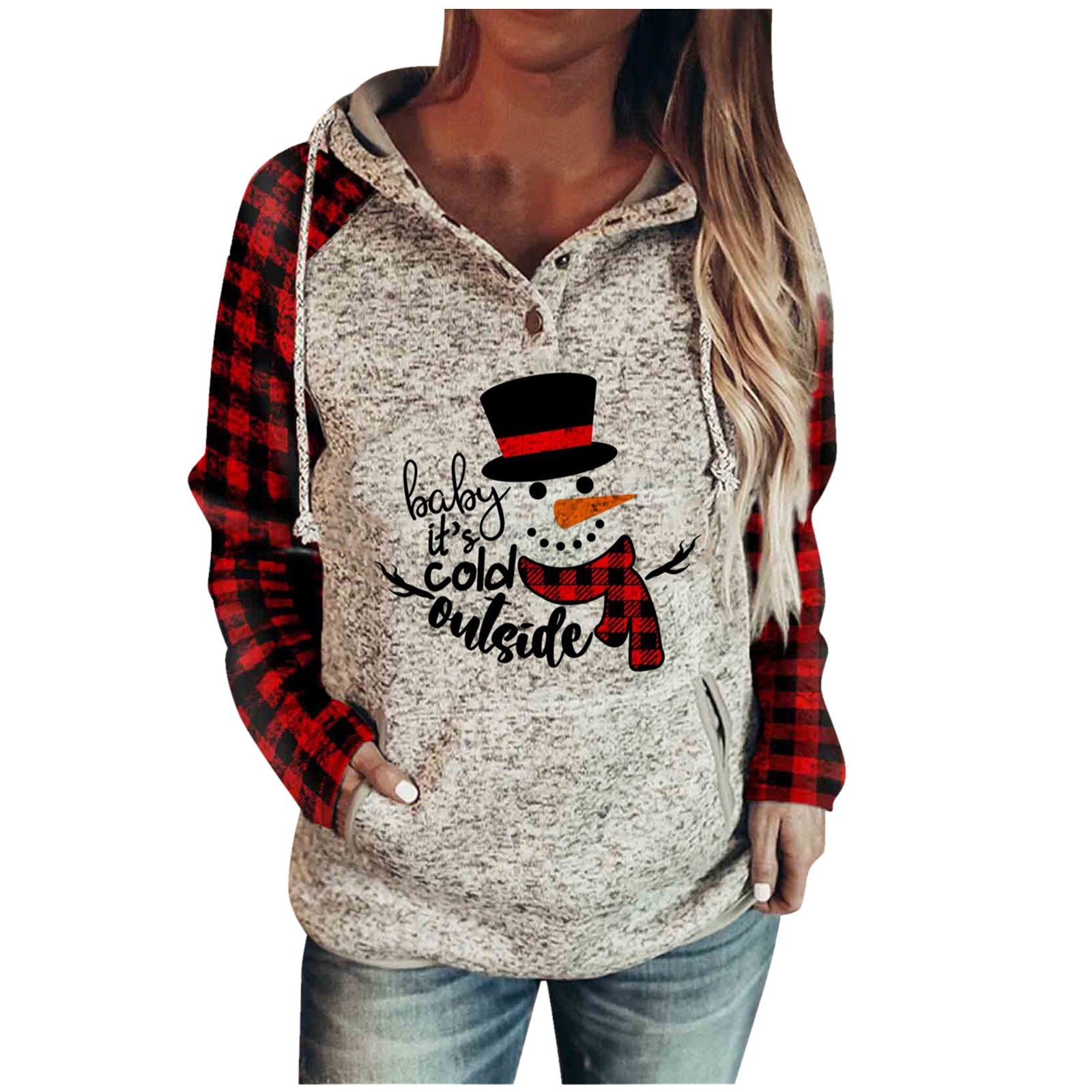 Large size Christmas plaid contrast sweater