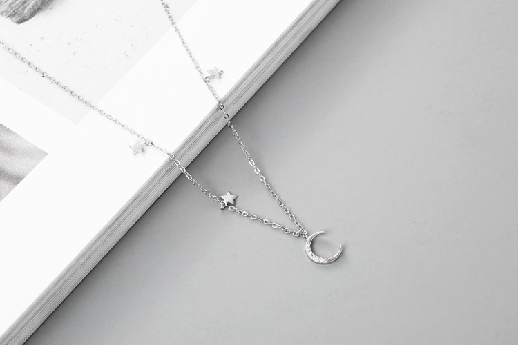 Moon star with diamond clavicle chain