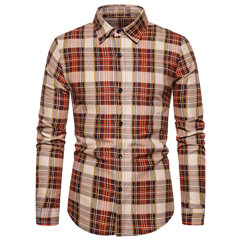 Men's casual fashion printed lapel slim long sleeve shirt