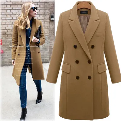 Long woolen coat wool coat in windbreaker Khaki - Shop at LoveMi