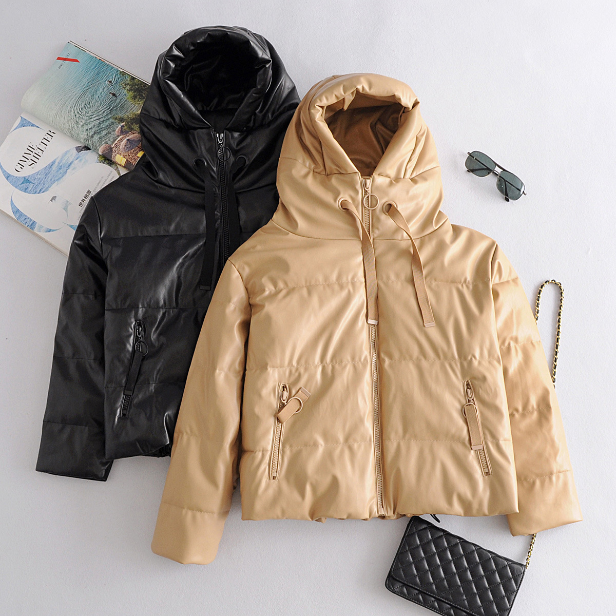 All-match faux leather cotton sweater