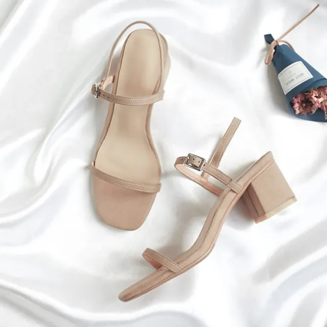 Round toe chunky heel ladies sandals Apricot - Shop at LoveMi