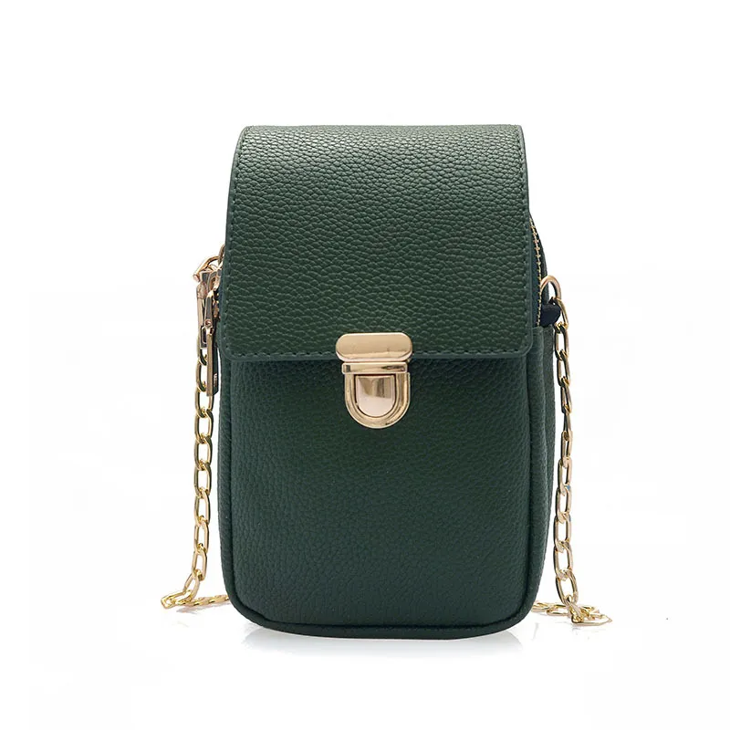 Chain double zipper cross - slung casual bag - Green