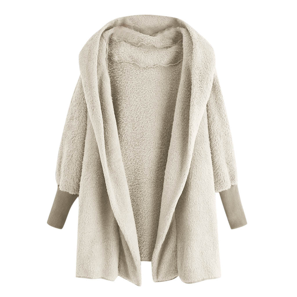 Reversible fleece hooded threaded cuff coat Beige - Shop at LoveMi