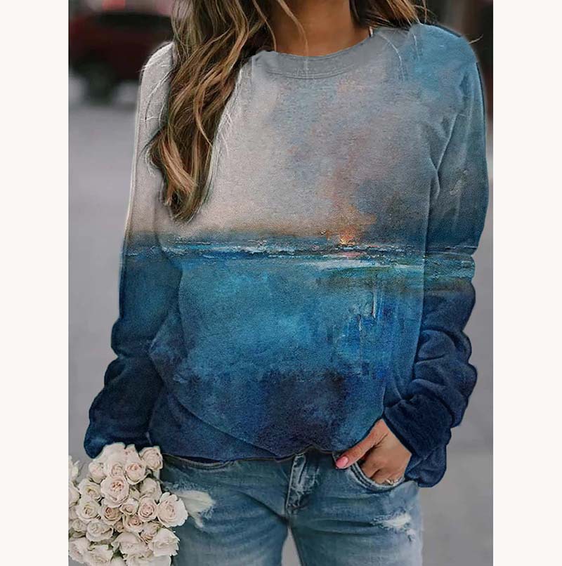 Ladies Printed Long Sleeve Round Neck Sweatshirt