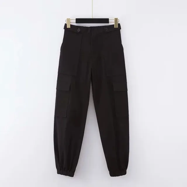 Solid color high waist cargo trousers Black - Shop at LoveMi