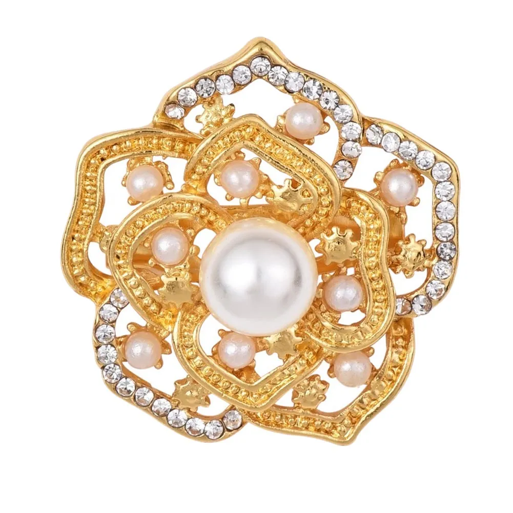 Hollow flower brooch with pearls - Gold
