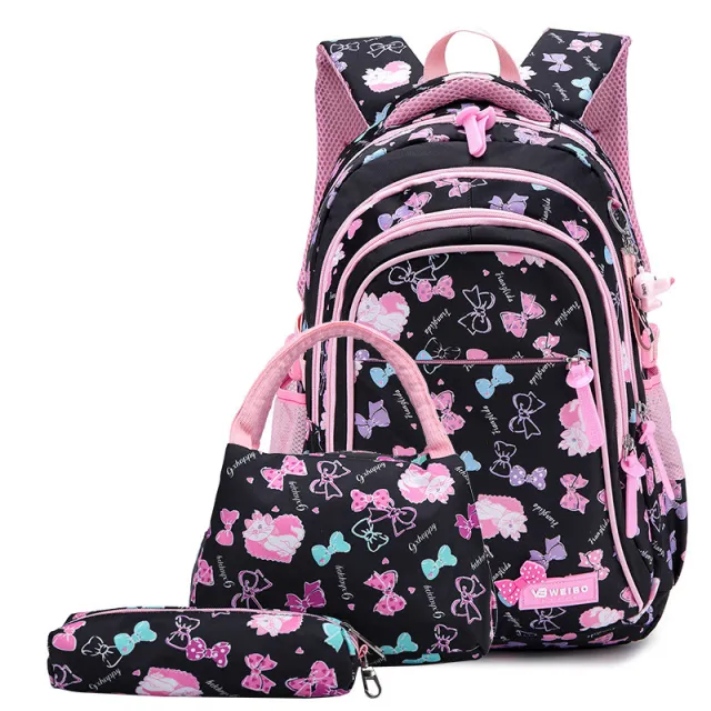 Three piece set of light and water repellent backpack for primary and middle school students Black - Shop at LoveMi