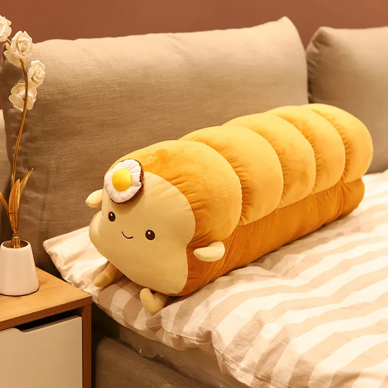 Toast plush toy pouch egg sliced bread long pillow large sleeping pillow cushion - Big Light Brown