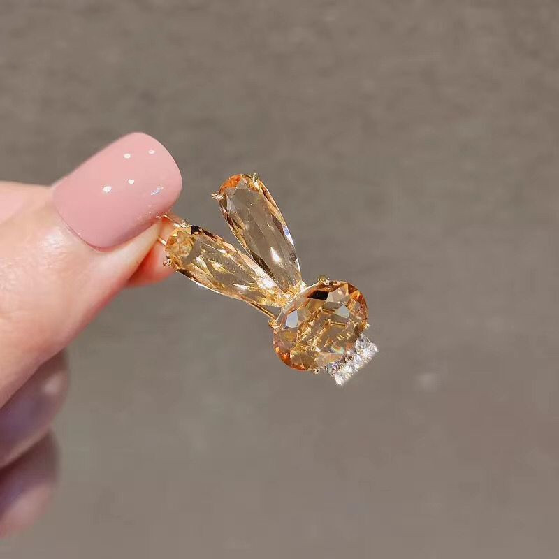 Korean Premium Rabbit Crystal Hairpin Side Frog Buckle Champagne - Shop at LoveMi