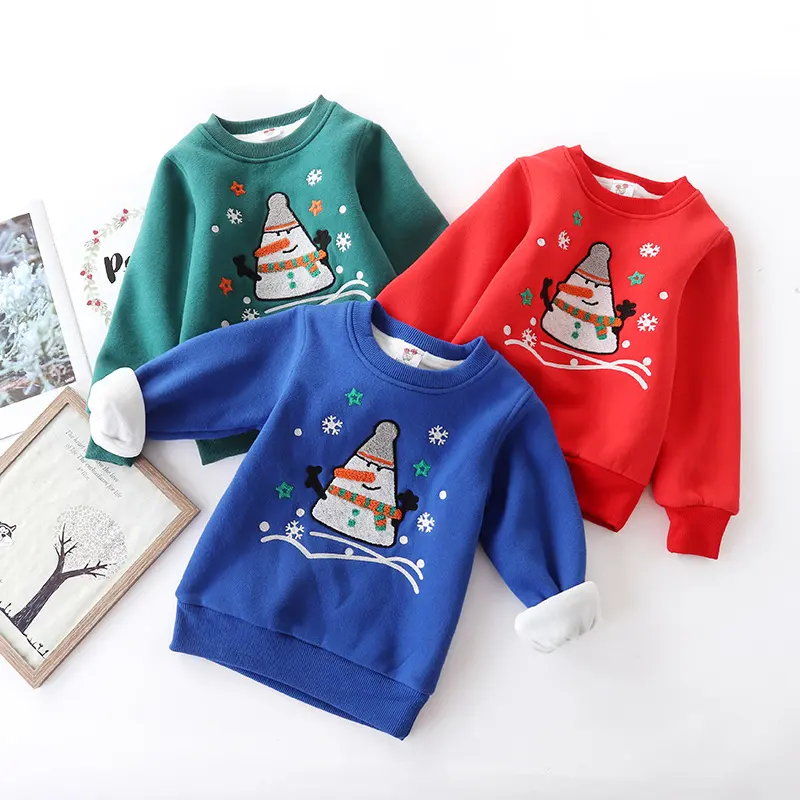 Christmas Snowman Plus Velvet Padded Baby Sweater