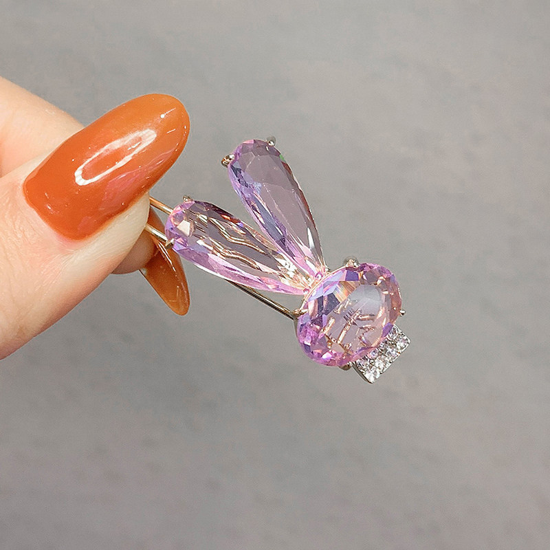 Korean Premium Rabbit Crystal Hairpin Side Frog Buckle Purple - Shop at LoveMi