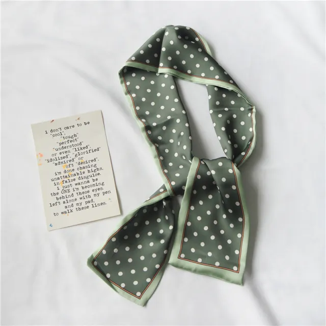 Simple temperament double satin silk scarf Wave Dot Bean Green - Shop at LoveMi