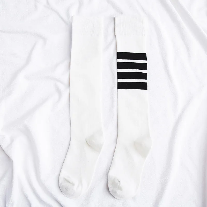 Four bars long tube knee socks - White