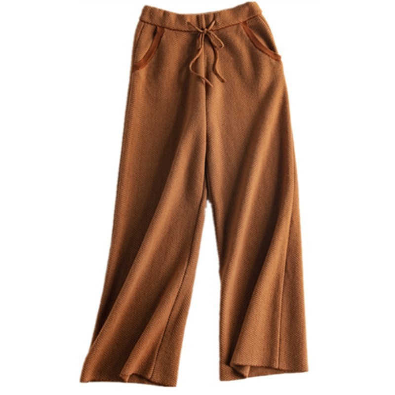 Fashionable knitted thick cashmere wide leg pants