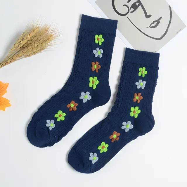Cute autumn and winter stockings small flowers winter flower stockings Navy - Shop at LoveMi