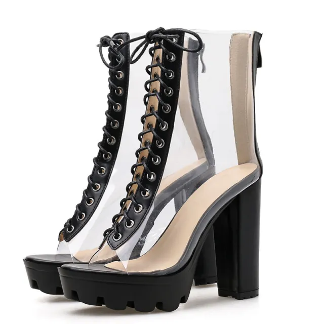 High Heeled Strap Transparent Platform Heel Sandals Transparent - Shop at LoveMi