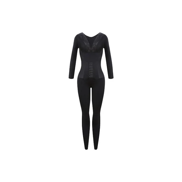 Long sleeved Trousers and Button up Cutout Body Shape Suit Black - Shop at LoveMi