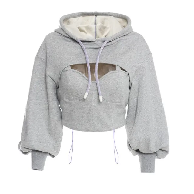Short sweater with lantern sleeves Grey - Shop at LoveMi