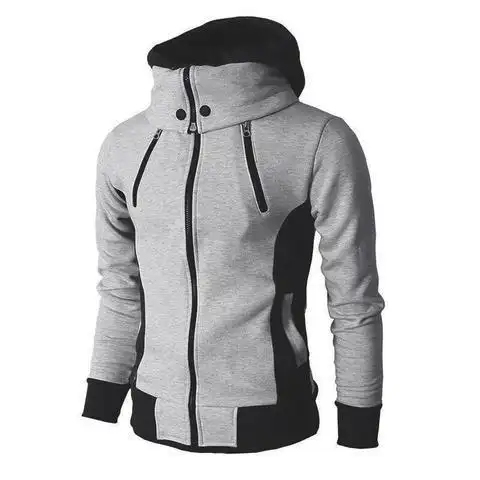 Men's Zip UP Hooded Jacket Fake Two Piece Sports Cardigan Casual Slim Sweatshirt