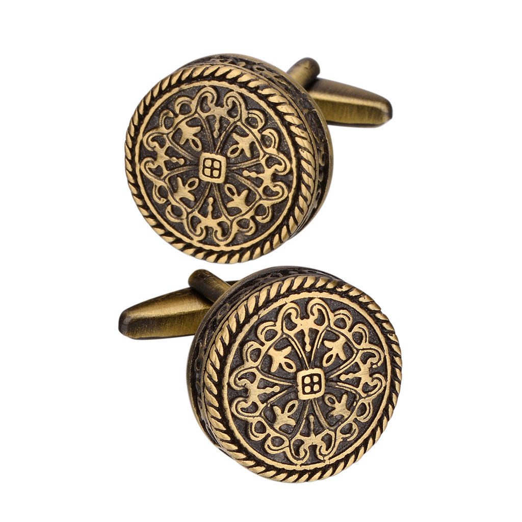 Vintage pattern shirt suit french round metal cufflinks