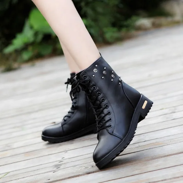 Martin Boots Female Flat Bottomed Student Cotton Shoes Black - Shop at LoveMi