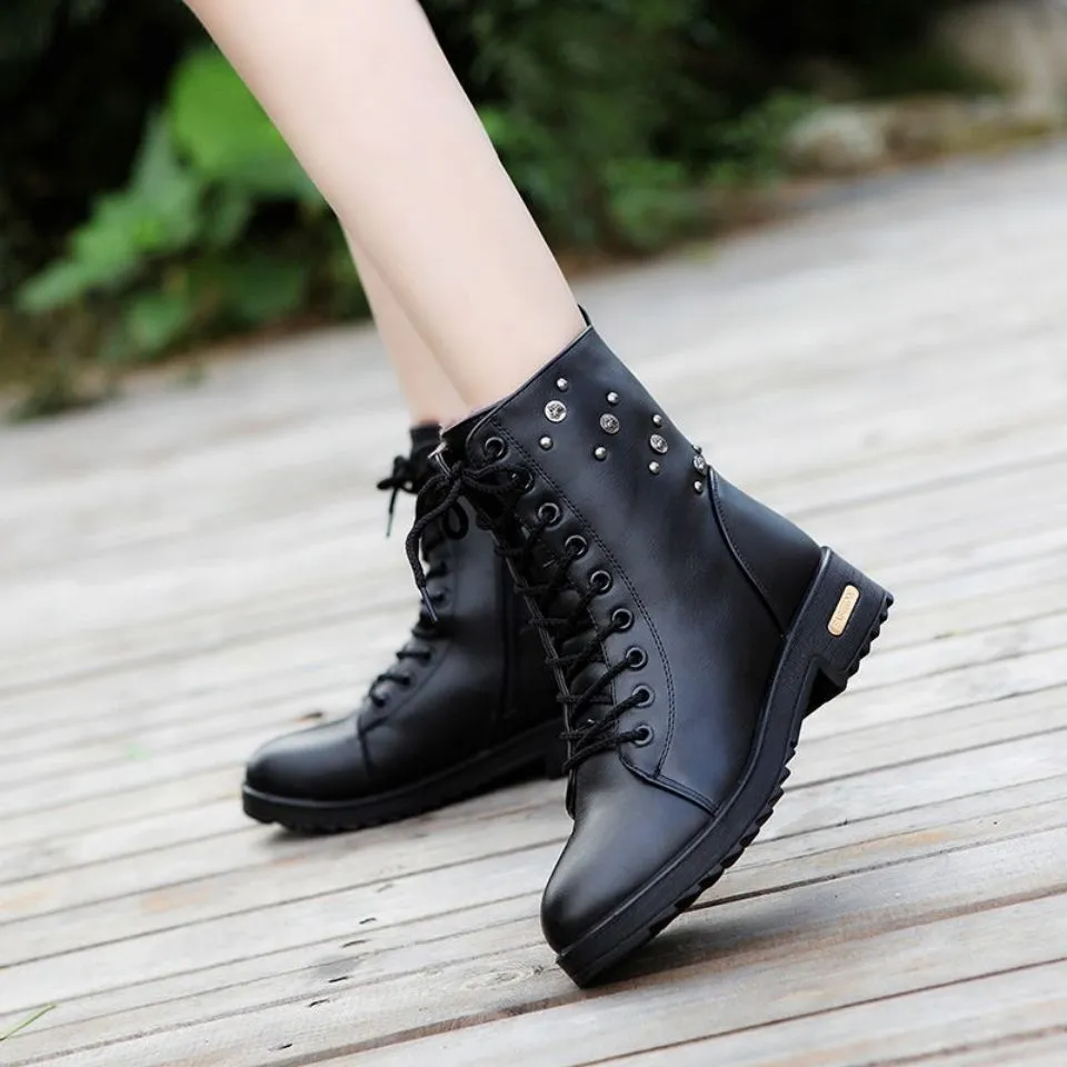 Martin Boots Female Flat Bottomed Student Cotton Shoes - Black