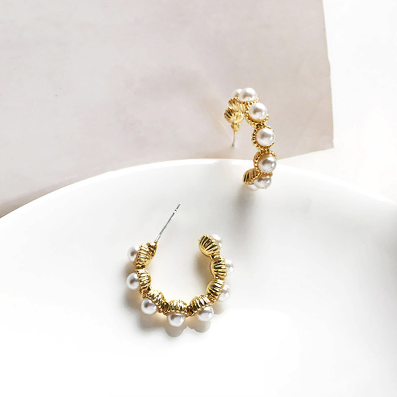 Korean Design Irregular Double Zircon Baroque Pearl Stud Earrings
