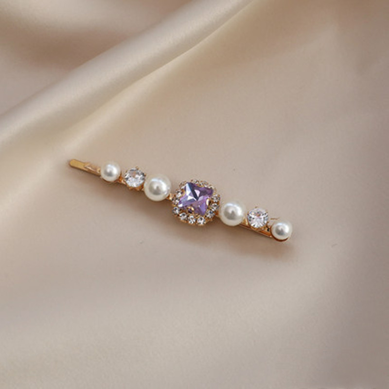 Vintage Sweet Purple Rhinestone Pearl Hairpin Four Pearl Rhinestones - Shop at LoveMi
