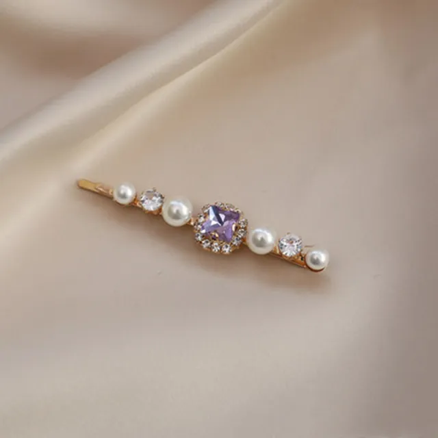 Vintage Sweet Purple Rhinestone Pearl Hairpin Four Pearl Rhinestones - Shop at LoveMi