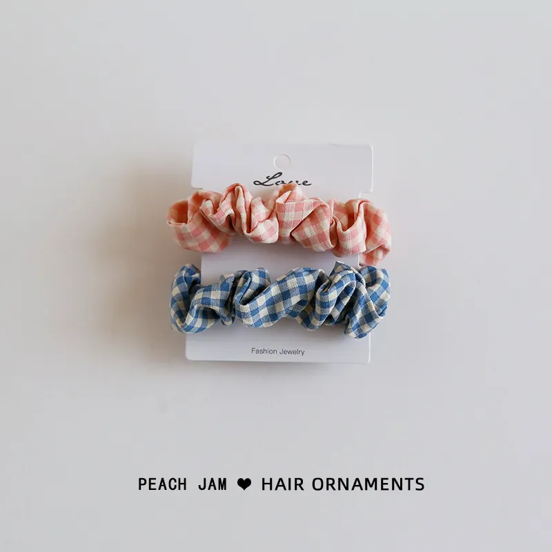 Plaid hair tie combo head rope - Snow Bud Pink Blue