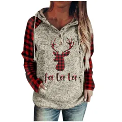 Large size Christmas plaid contrast sweater - Plaid Antlers-L - View 1