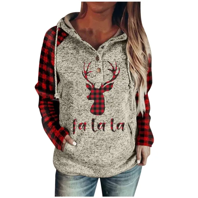 Large size Christmas plaid contrast sweater Plaid Antlers M - Shop at LoveMi