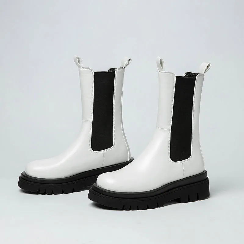 Martin boots with platform round toe boots - White