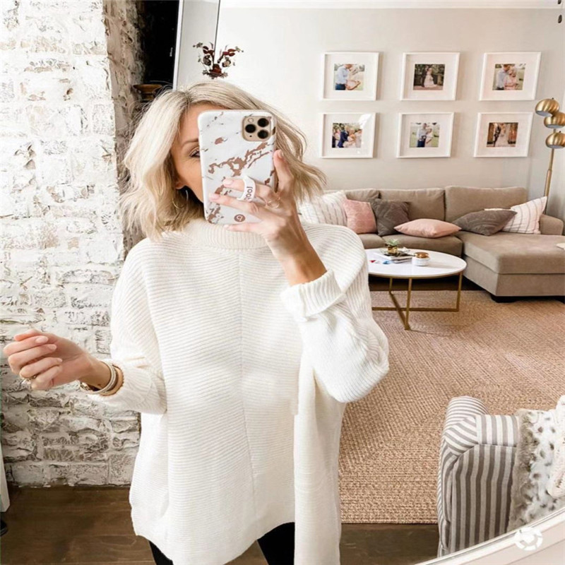 Bat sleeve mid-length loose pullover sweater